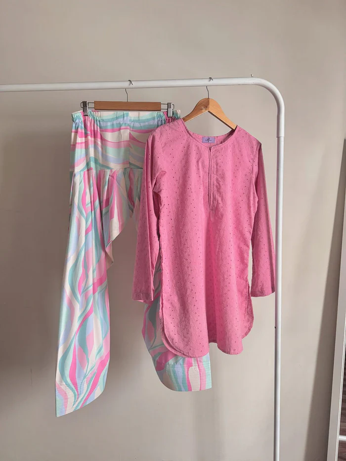 BLUSH CHICKENKARI SET ( FARSHI SHALWAR